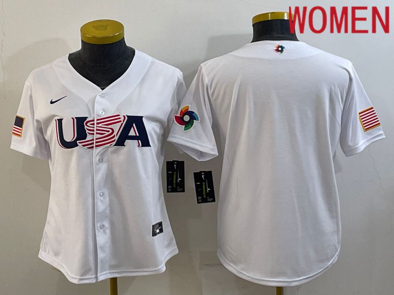 Women 2023 World Cub USA Blank White Nike MLB Jersey2